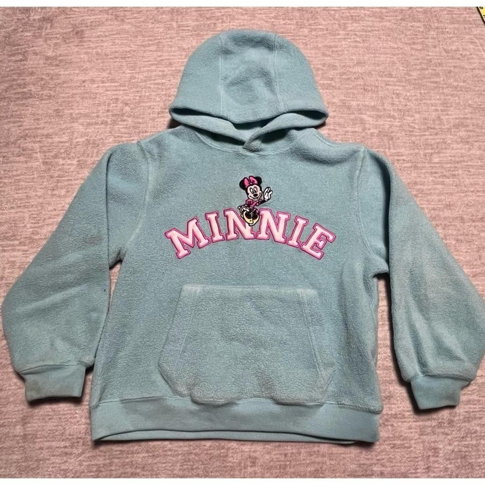 Disney Store Minnie Mouse‎ Fleece Hoodie Blue Girls Size S Embroidered Pullover